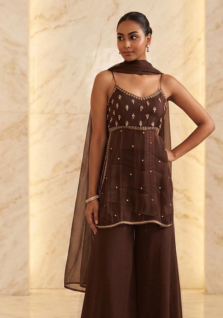 Chocolate Brown Handwork Sharara Set - Indya