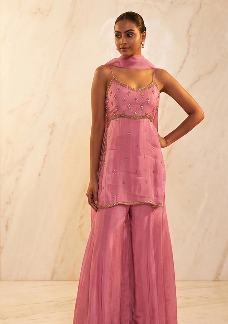 Onion Pink Handwork Sharara Set - Indya