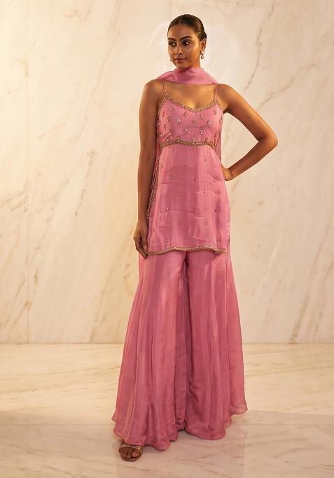 Onion Pink Handwork Sharara Set