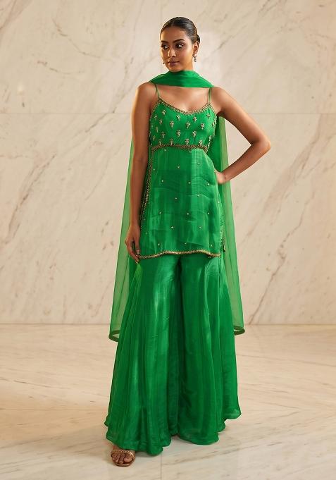 Emerald Green Handwork Sharara Set