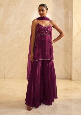 Deep Purple Handwork Sharara Set
