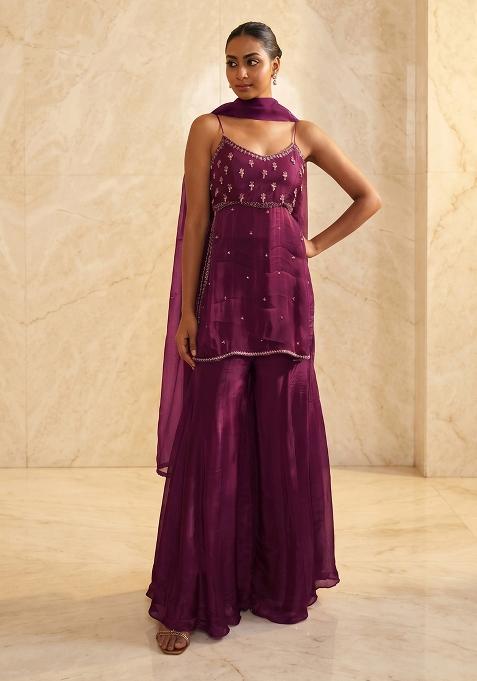 Deep Purple Handwork Sharara Set