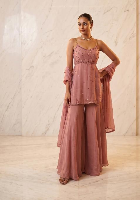 Onion Pink Handwork Sharara Set