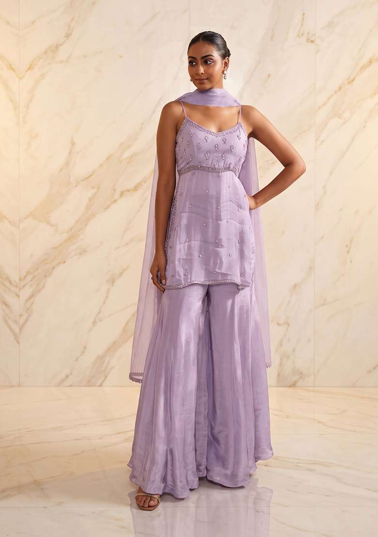 Lilac Handwork Sharara Set - Indya
