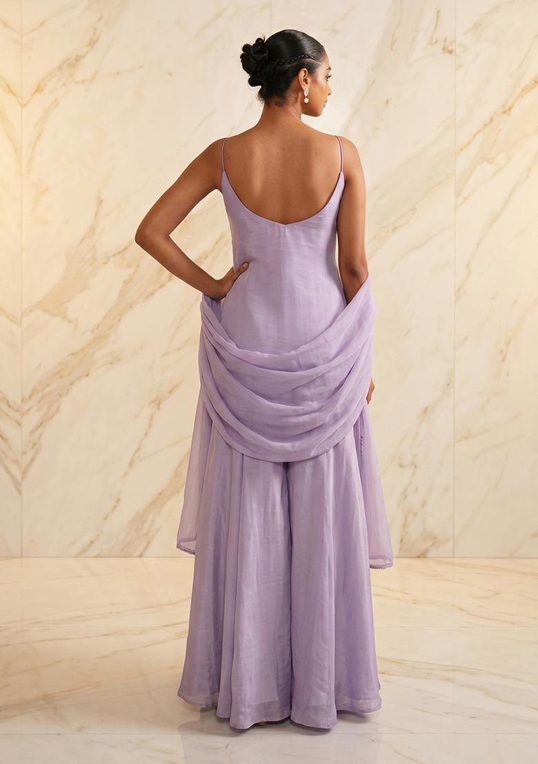 Lilac Handwork Sharara Set - Indya