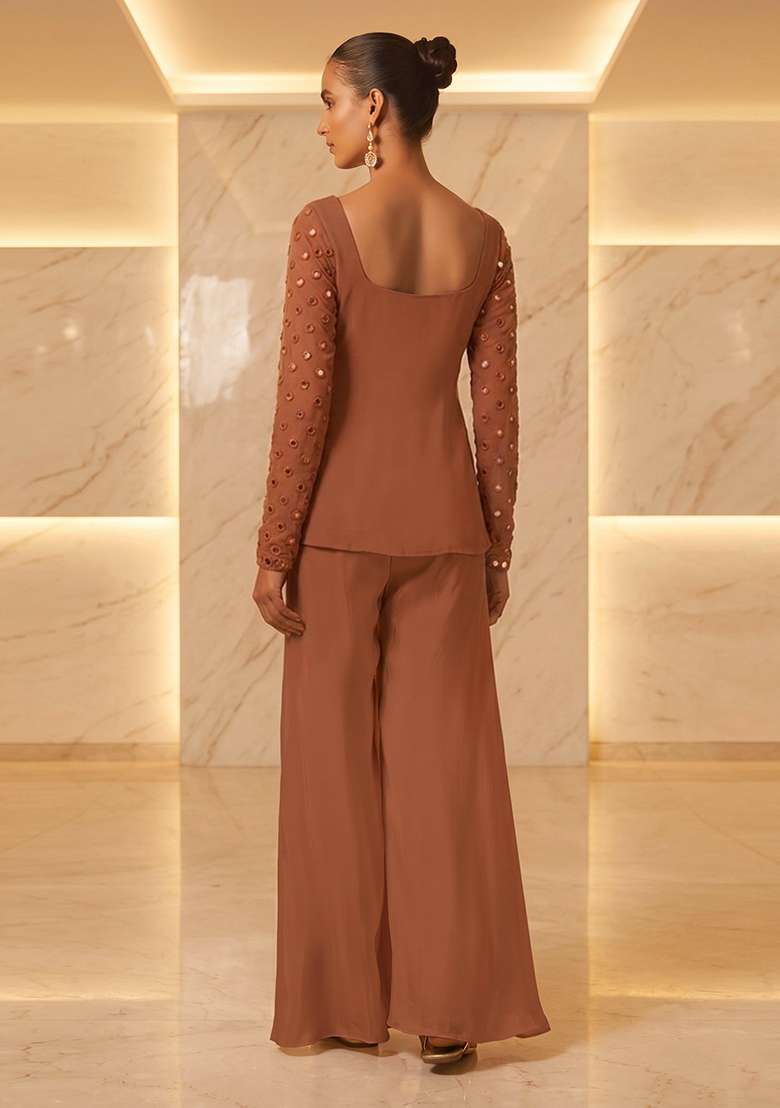 Rust Brown Handwork Lehenga Set - Indya