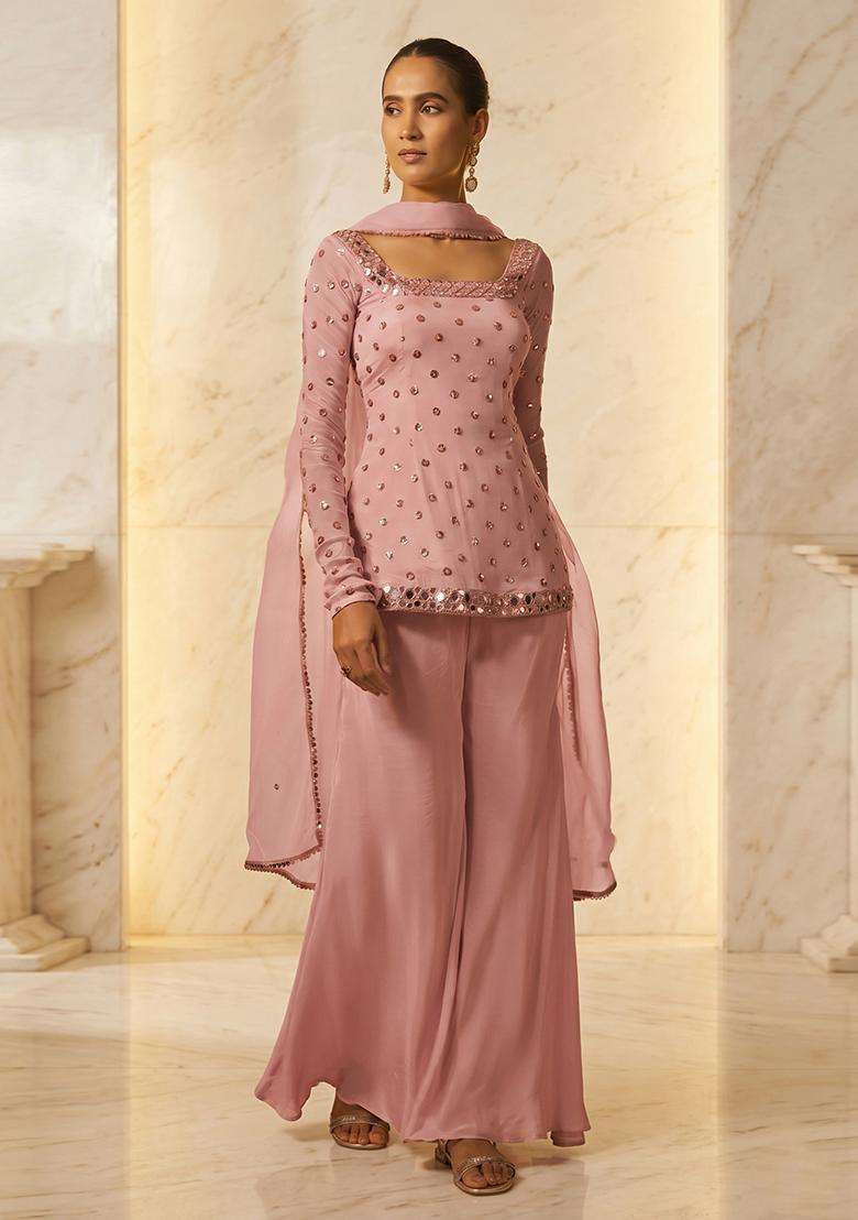 Light Pink Handwork Fusion Set - Indya