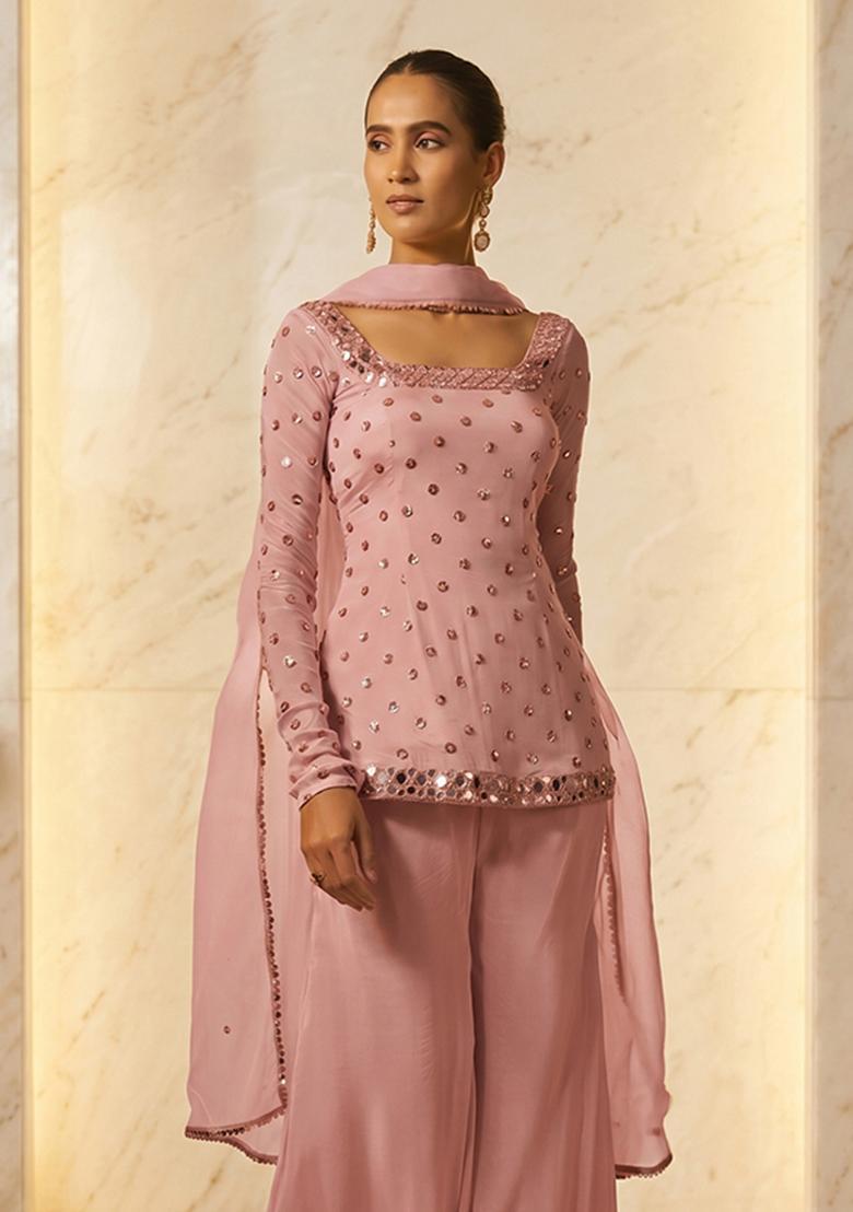 Light Pink Handwork Fusion Set - Indya