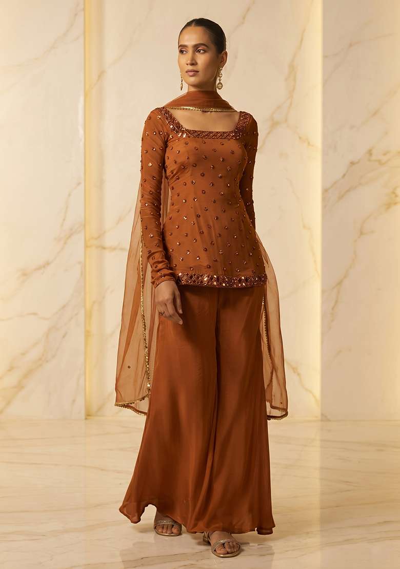 Rust Handwork Lehenga Set - Indya