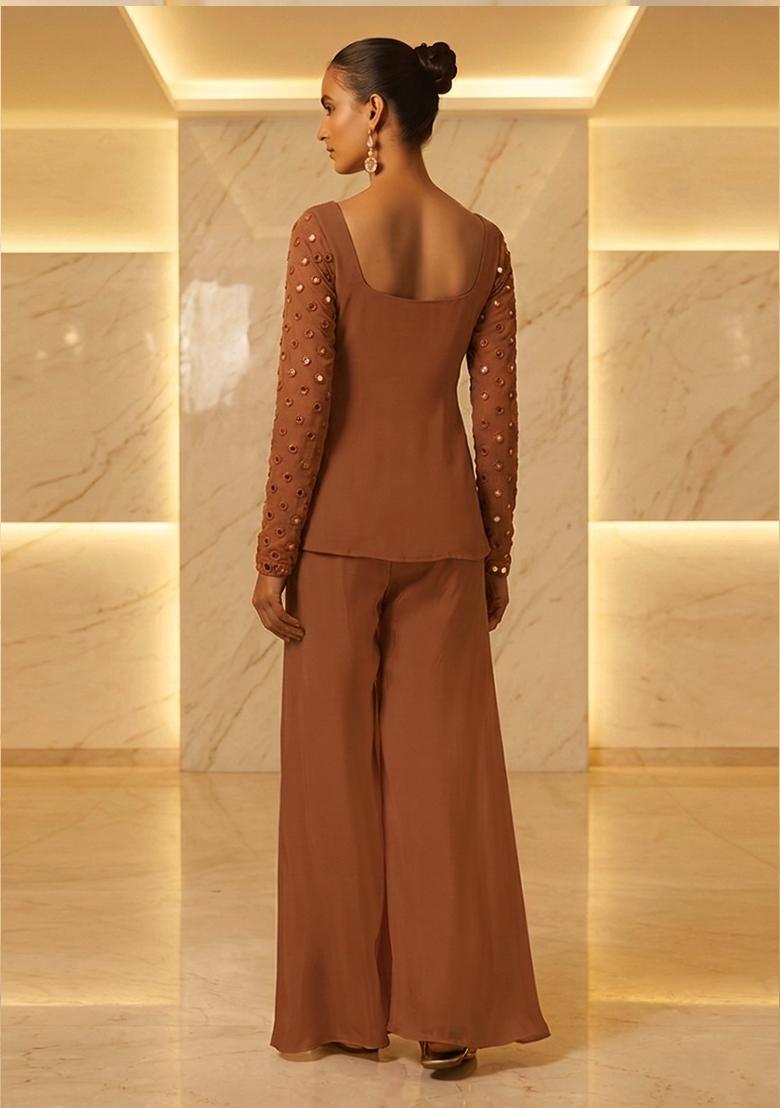 Rust Handwork Lehenga Set - Indya