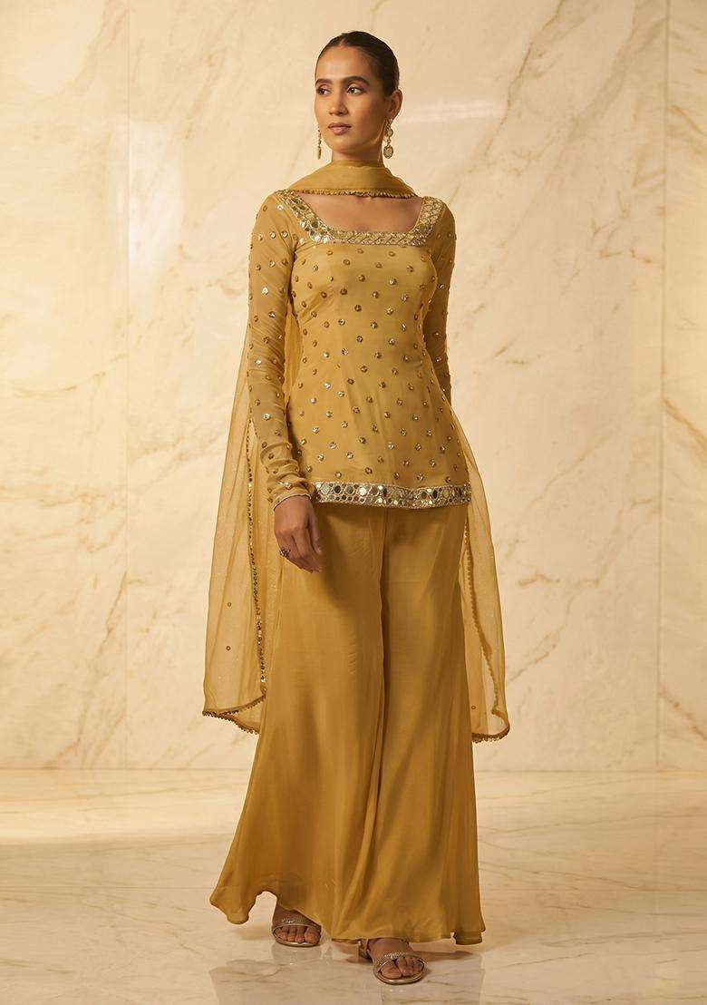 Mustard Handwork Sharara Set - Indya