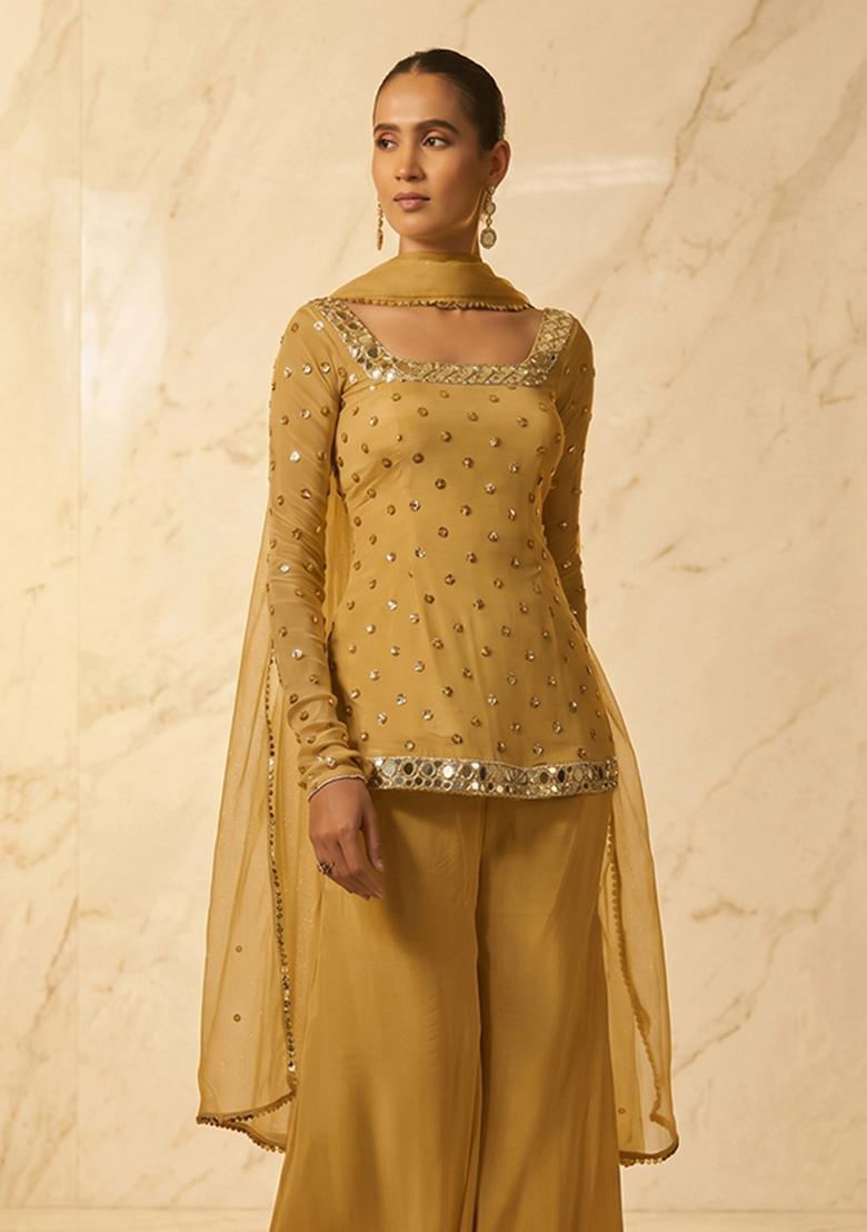 Mustard Handwork Sharara Set - Indya