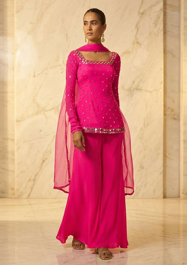 Rani Pink Handwork Sharara Set - Indya