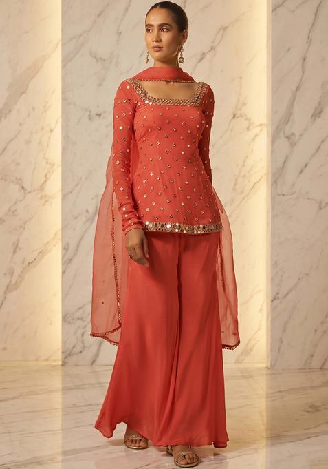Coral Handwork Sharara Set