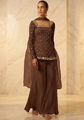 Chocolate Brown Handwork Sharara Set