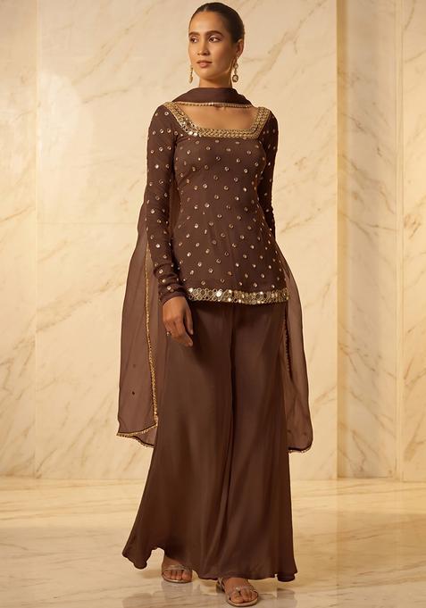 Chocolate Brown Handwork Sharara Set