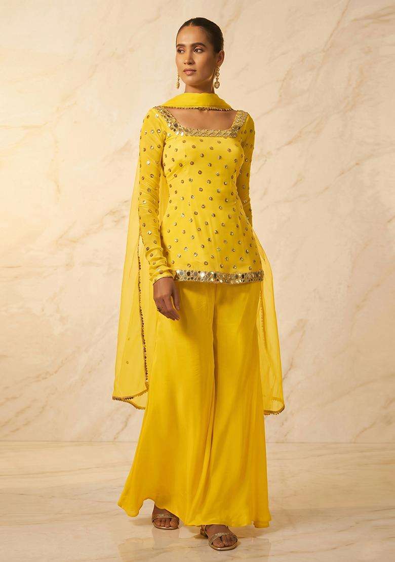 Sunshine Yellow Handwork Sharara Set - Indya