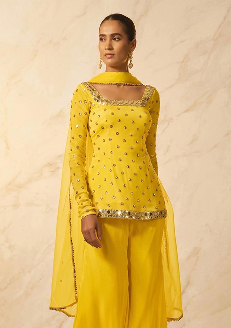 Sunshine Yellow Handwork Sharara Set - Indya