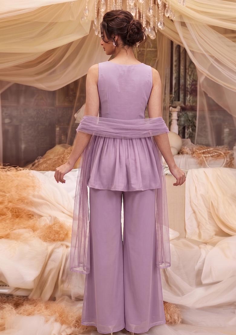 Light Lilac Handwork Kurta Set - Indya