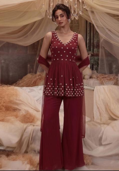 Maroon Handwork Kurta Set