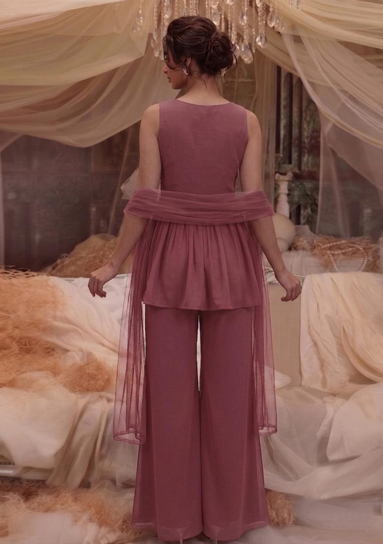 Mauve Handwork Kurta Set - Indya