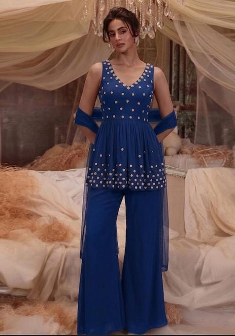 Dark Blue Handwork Kurta Set