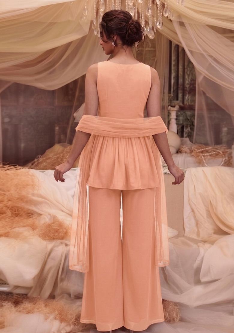 Peach Handwork Kurta Set - Indya