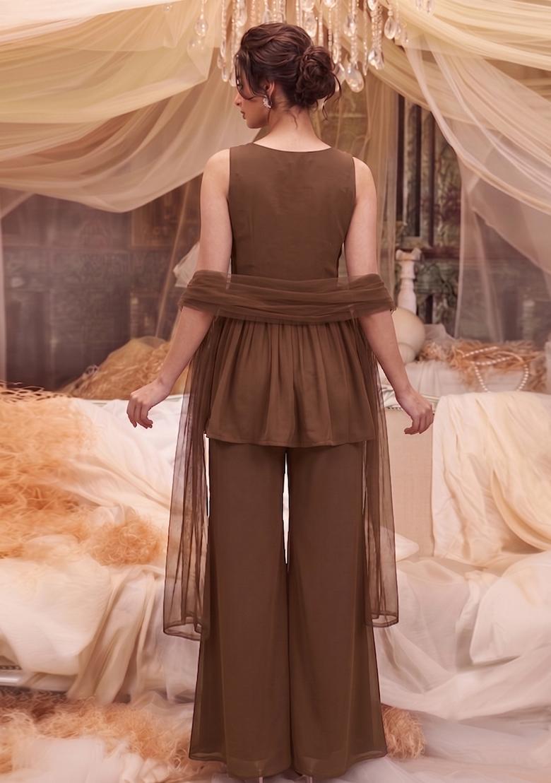 Brown Handwork Kurta Set - Indya