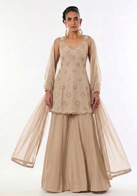 Sand Beige Handwork Sharara Set