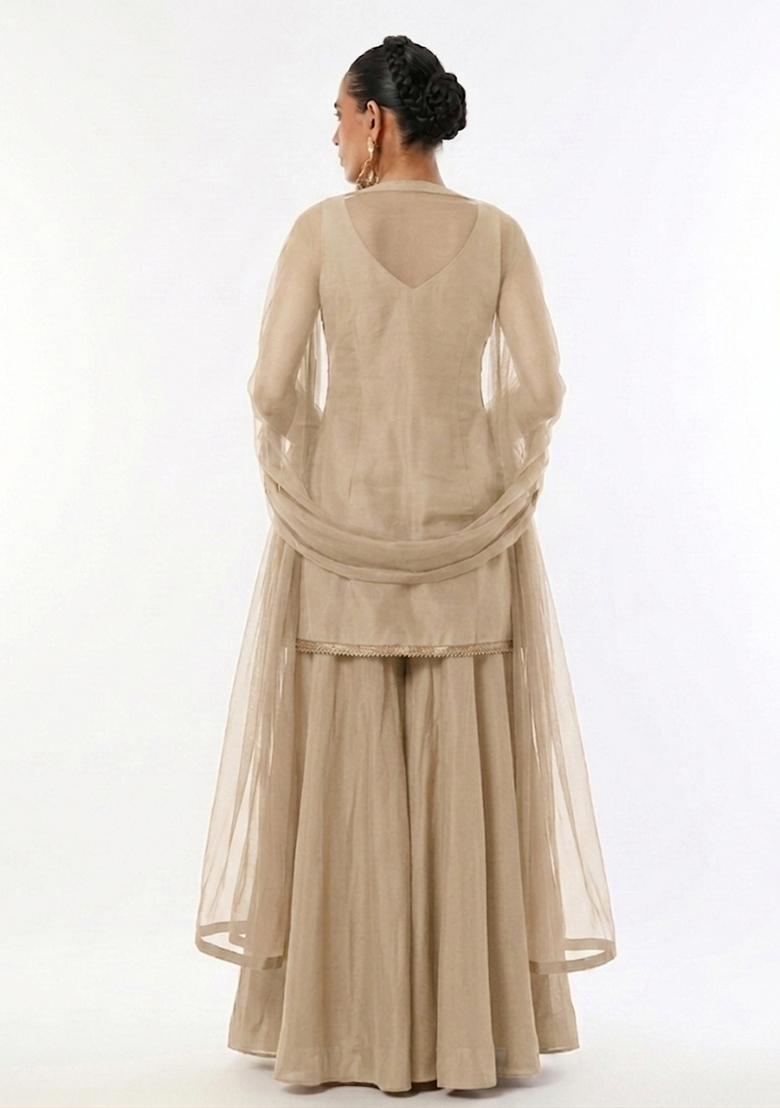Sand Beige Handwork Sharara Set - Indya