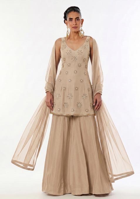 Sand Beige Handwork Sharara Set