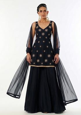 Black Handwork Sharara Set