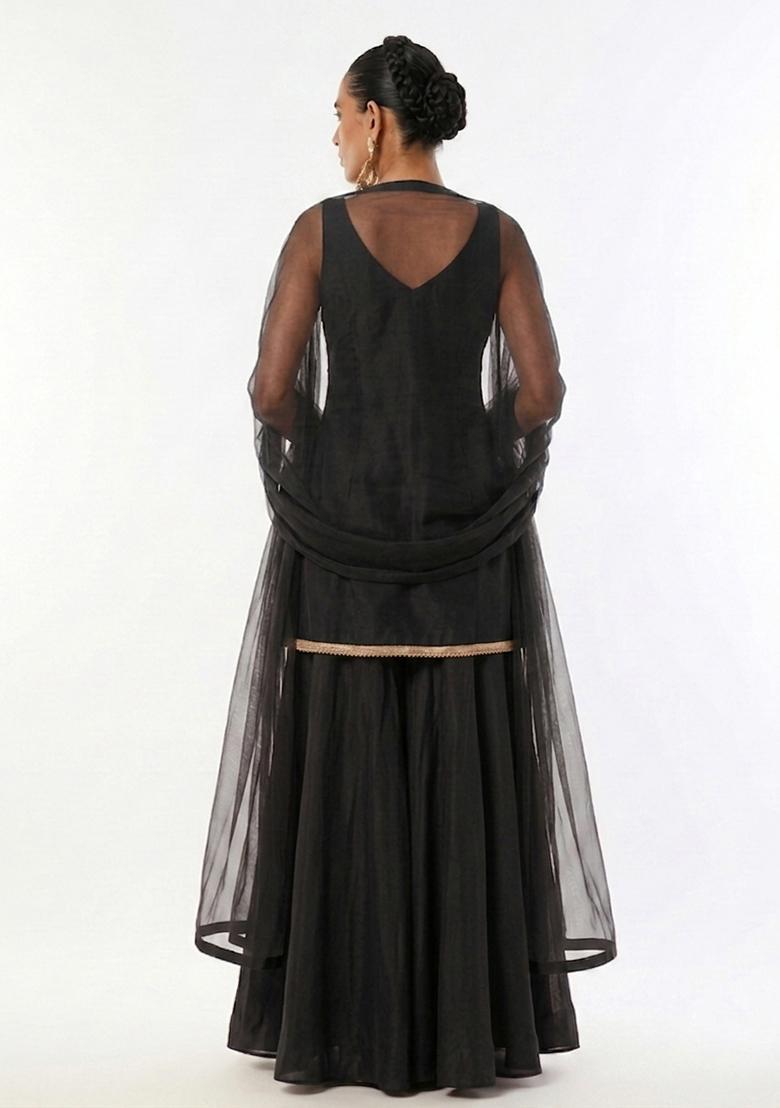 Black Handwork Sharara Set - Indya