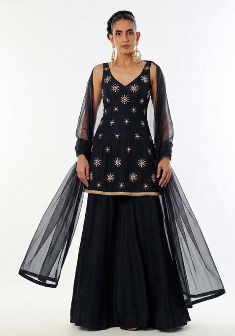 Black Handwork Sharara Set
