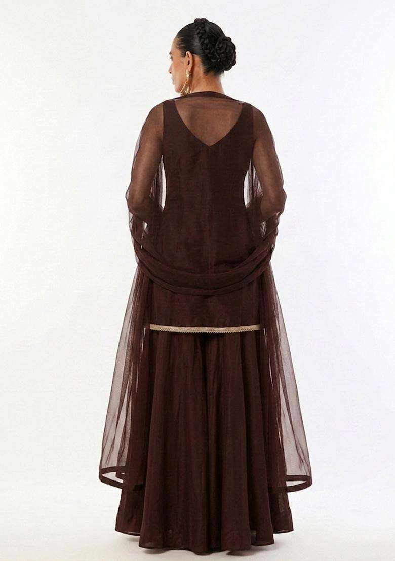 Coffee Brown Handwork Sharara Set - Indya