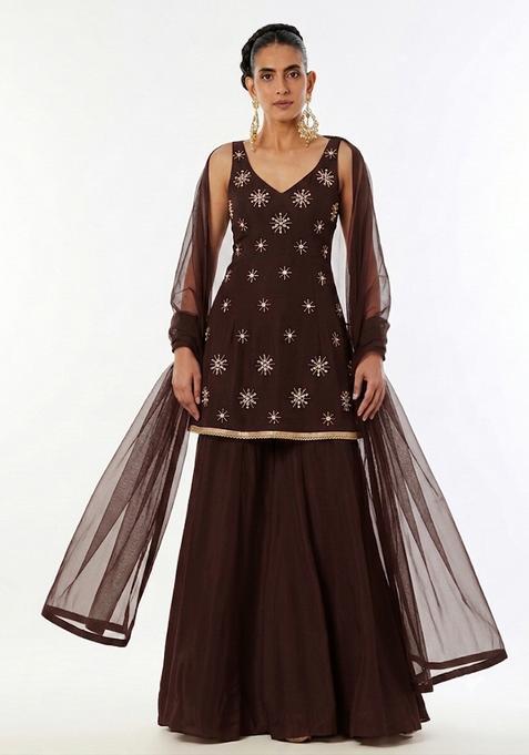Coffee Brown Handwork Sharara Set