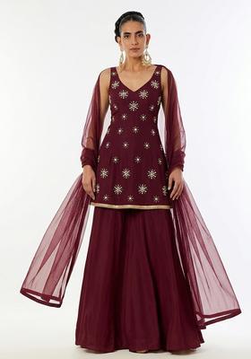 Maroon Handwork Sharara Set