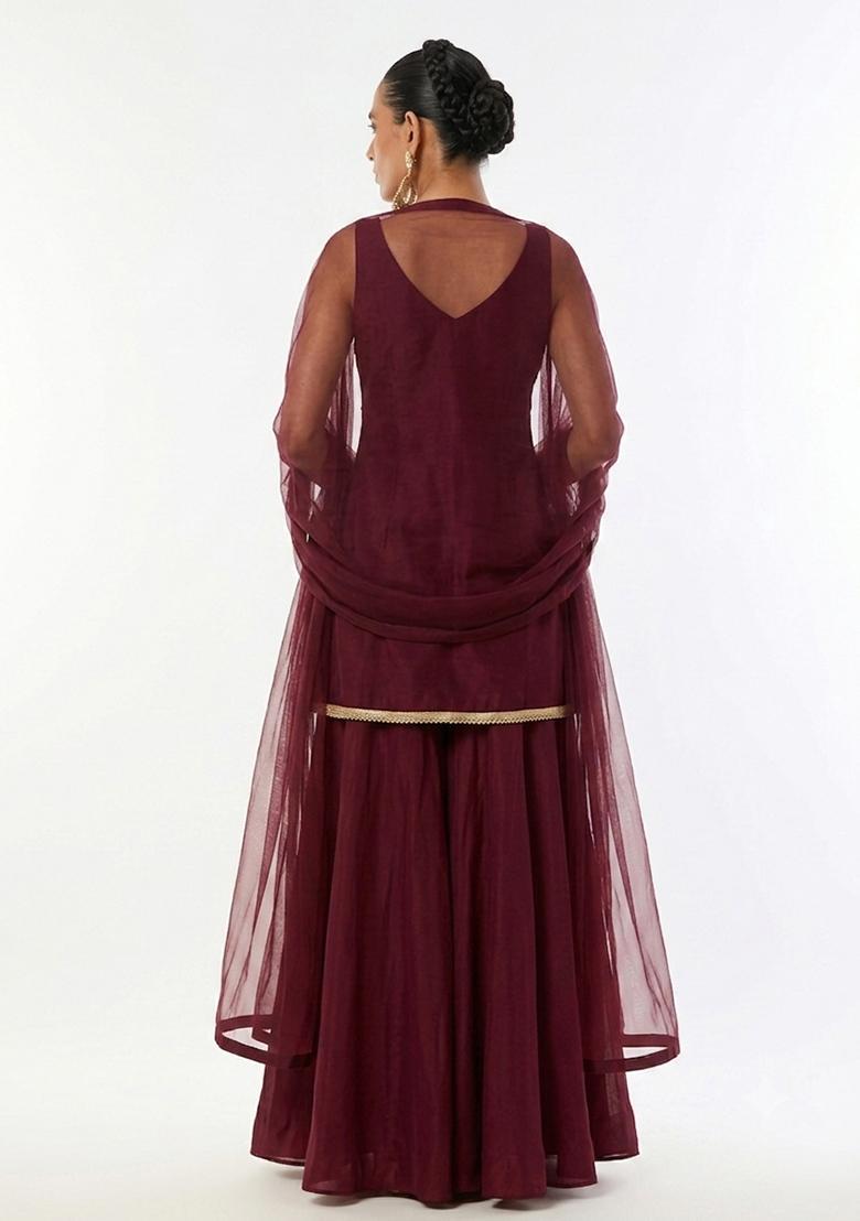 Maroon Handwork Sharara Set - Indya