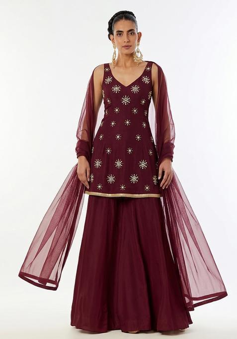 Maroon Handwork Sharara Set