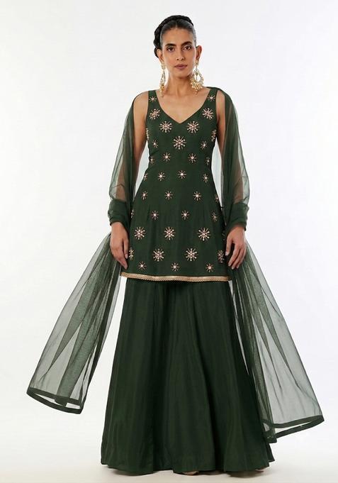 Olive Handwork Sharara Set