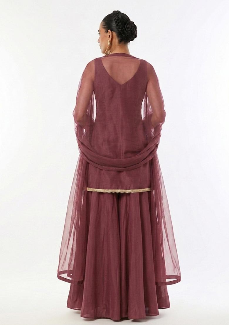 Mauve Handwork Sharara Set - Indya
