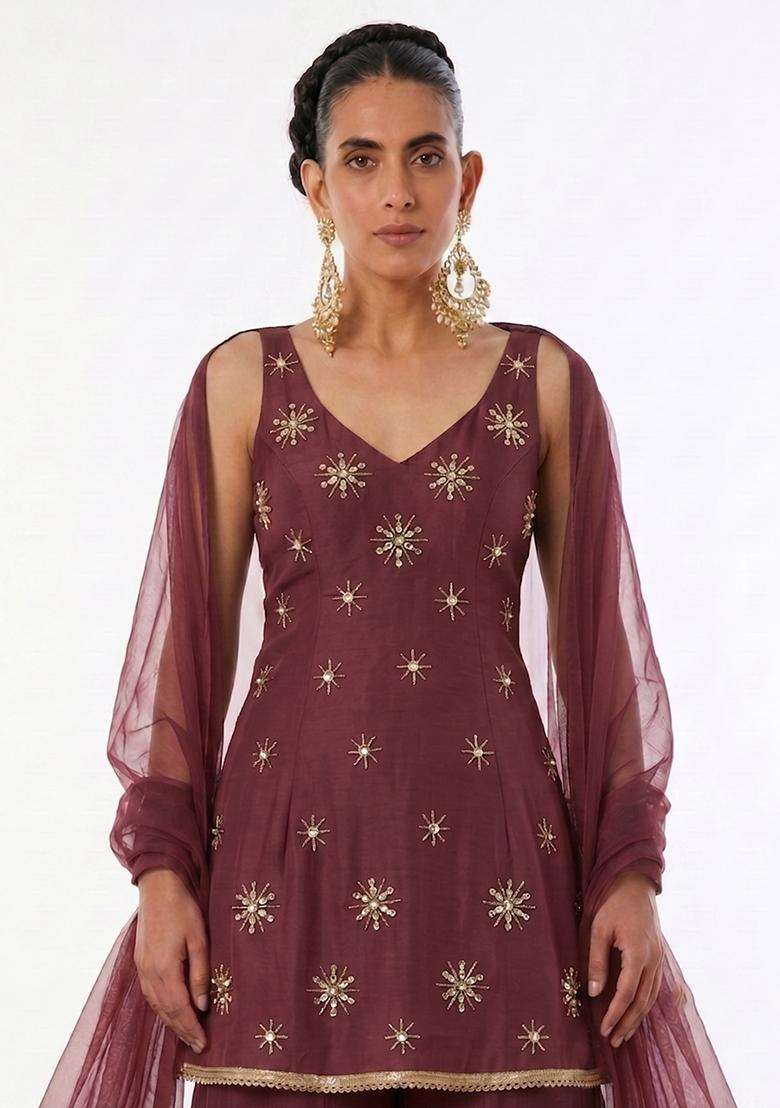 Mauve Handwork Sharara Set - Indya