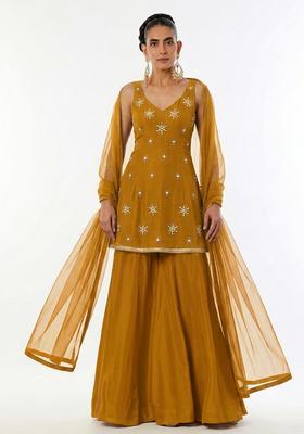 Mustard Yellow Handwork Anarkali Set