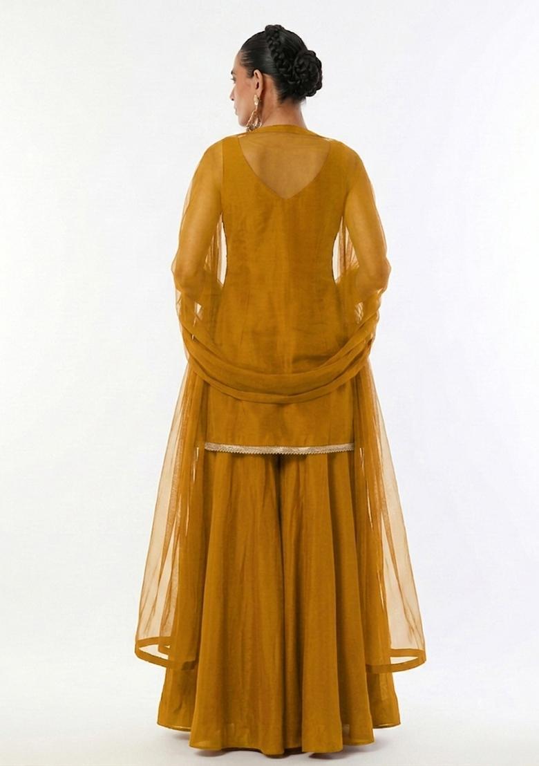 Mustard Yellow Handwork Anarkali Set - Indya