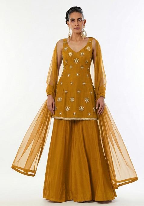 Mustard Yellow Handwork Anarkali Set
