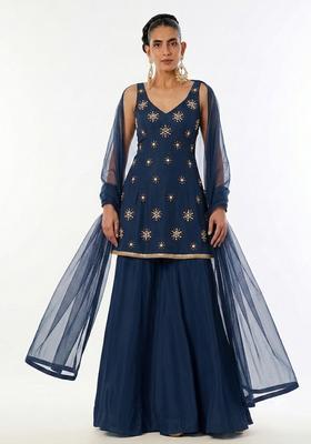 Dark Blue Handwork Sharara Set