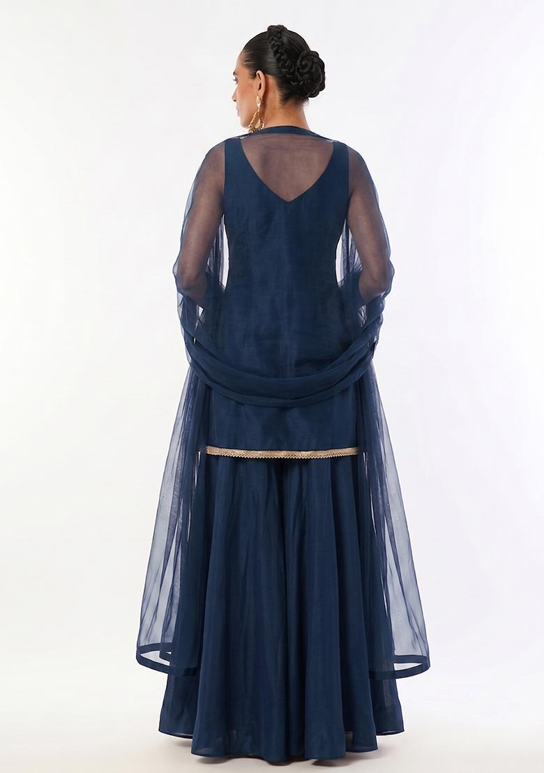 Dark Blue Handwork Sharara Set - Indya