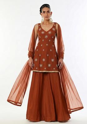 Burnt Orange Handwork Sharara Set