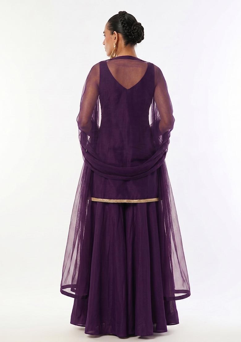 Deep Purple Handwork Sharara Set - Indya