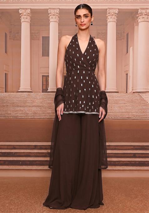 Dark Brown Handwork Kurta Set